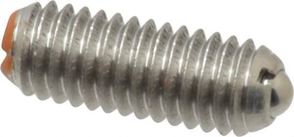 Vlier - 10-32, 0.094" Ball Diam, 0.513" Body Length, 0.025" Max Ball Reach, Threaded Ball Plunger - Stainless Steel Body, Stainless Steel Ball, 2 Lb Initial End Force, 5 Lb Final End Force - Industrial Tool & Supply