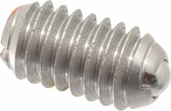 Vlier - 5/16-18, 0.156" Ball Diam, 0.578" Body Length, 0.04" Max Ball Reach, Threaded Ball Plunger - Stainless Steel Body, Stainless Steel Ball, 6 Lb Initial End Force, 17 Lb Final End Force, Locking Element - Industrial Tool & Supply