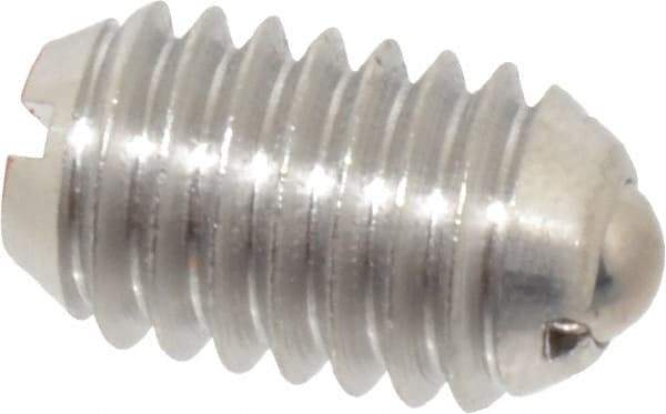 Vlier - 3/8-16, 0.188" Ball Diam, 0.625" Body Length, 0.048" Max Ball Reach, Threaded Ball Plunger - Stainless Steel Body, Stainless Steel Ball, 6 Lb Initial End Force, 21 Lb Final End Force - Industrial Tool & Supply