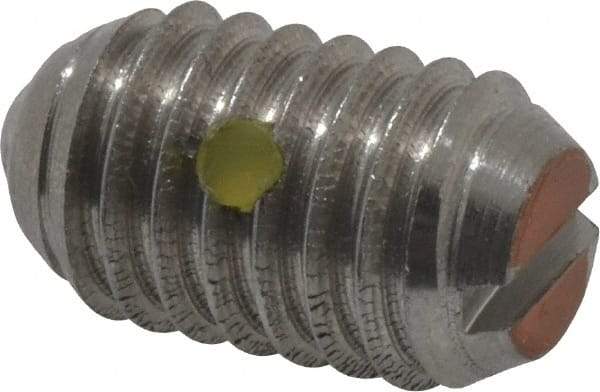 Vlier - 3/8-16, 0.188" Ball Diam, 0.625" Body Length, 0.048" Max Ball Reach, Threaded Ball Plunger - Stainless Steel Body, Stainless Steel Ball, 6 Lb Initial End Force, 21 Lb Final End Force, Locking Element - Industrial Tool & Supply