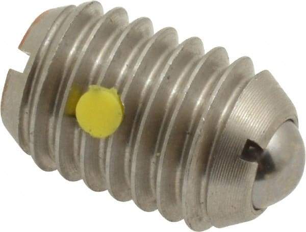 Vlier - 1/2-13, 0.281" Ball Diam, 0.75" Body Length, 0.072" Max Ball Reach, Threaded Ball Plunger - Stainless Steel Body, Stainless Steel Ball, 6 Lb Initial End Force, 30 Lb Final End Force, Locking Element - Industrial Tool & Supply