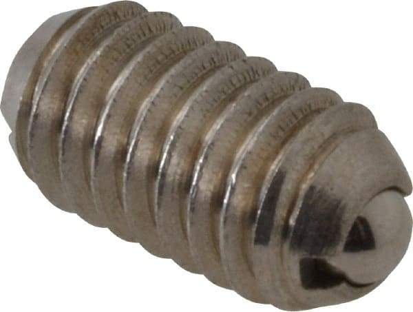 Vlier - 5/16-18, 0.156" Ball Diam, 0.578" Body Length, 0.04" Max Ball Reach, Threaded Ball Plunger - Stainless Steel Body, Stainless Steel Ball, 2 Lb Initial End Force, 4.25 Lb Final End Force, Locking Element - Industrial Tool & Supply