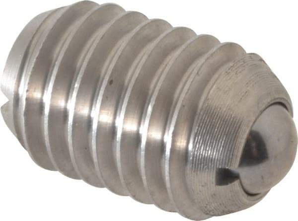 Vlier - 1/2-13, 0.281" Ball Diam, 0.75" Body Length, 0.072" Max Ball Reach, Threaded Ball Plunger - Stainless Steel Body, Stainless Steel Ball, 3 Lb Initial End Force, 6 Lb Final End Force - Industrial Tool & Supply
