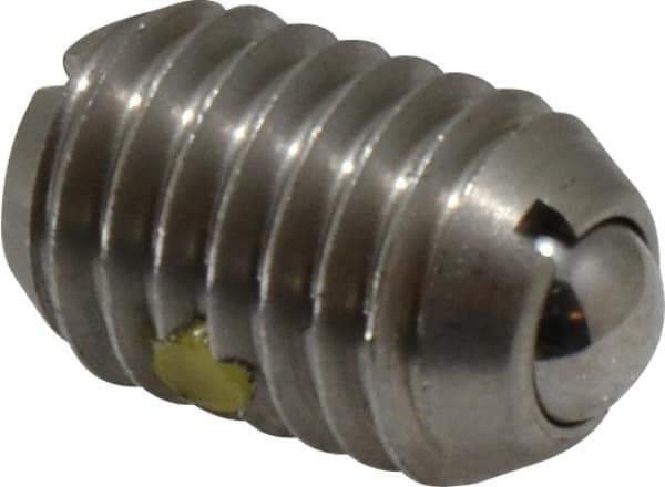 Vlier - 1/2-13, 0.281" Ball Diam, 0.75" Body Length, 0.072" Max Ball Reach, Threaded Ball Plunger - Stainless Steel Body, Stainless Steel Ball, 3 Lb Initial End Force, 6 Lb Final End Force, Locking Element - Industrial Tool & Supply