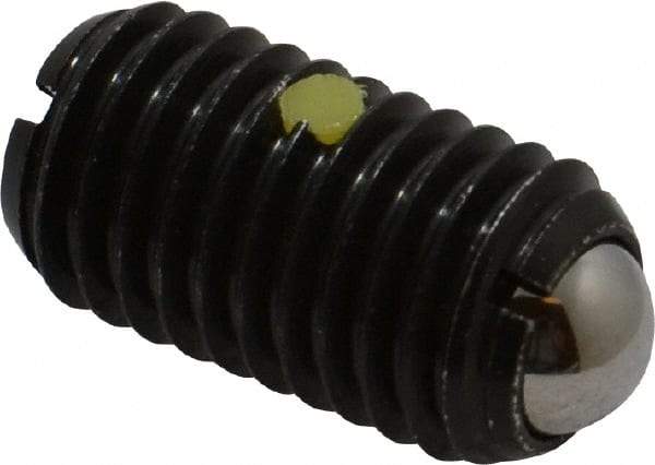 Vlier - M12x1.75, 8mm Ball Diam, 22mm Body Length, 2.5mm Max Ball Reach, Threaded Ball Plunger - Steel Body, Steel Ball, 6.75 Lb Initial End Force, 12.36 Lb Final End Force, Locking Element - Industrial Tool & Supply