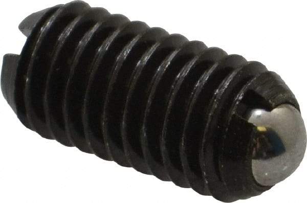 Vlier - M8x1.25, 5mm Ball Diam, 16mm Body Length, 1.5mm Max Ball Reach, Threaded Ball Plunger - Steel Body, Steel Ball, 3.37 Lb Initial End Force, 6.75 Lb Final End Force, Locking Element - Industrial Tool & Supply