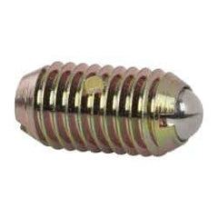 Vlier - M10x1.5, 6mm Ball Diam, 19mm Body Length, 2mm Max Ball Reach, Threaded Ball Plunger - Steel Body, Steel Ball, 13.49 Lb Initial End Force, 20.23 Lb Final End Force, Locking Element - Industrial Tool & Supply