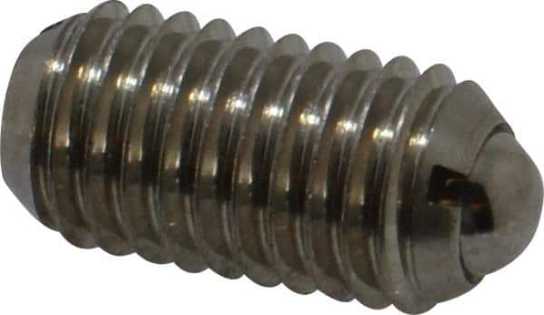Vlier - M10x1.5, 6mm Ball Diam, 19mm Body Length, 2mm Max Ball Reach, Threaded Ball Plunger - Stainless Steel Body, Stainless Steel Ball, 4.5 Lb Initial End Force, 7.87 Lb Final End Force - Industrial Tool & Supply
