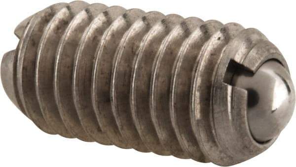 Vlier - M8x1.25, 5mm Ball Diam, 16mm Body Length, 1.5mm Max Ball Reach, Threaded Ball Plunger - Stainless Steel Body, Stainless Steel Ball, 9 Lb Initial End Force, 13.49 Lb Final End Force, Locking Element - Industrial Tool & Supply