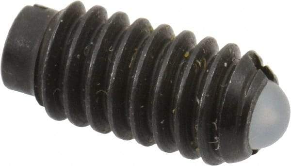 Vlier - 8-32, 0.094" Ball Diam, 0.344" Body Length, 0.025" Max Ball Reach, Threaded Ball Plunger - Steel Body, Nylon Ball, 0.5 Lb Initial End Force, 1.25 Lb Final End Force, Locking Element - Industrial Tool & Supply