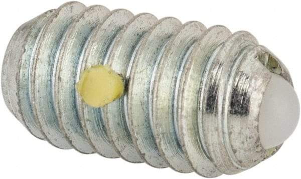 Vlier - 5/16-18, 0.156" Ball Diam, 0.578" Body Length, 0.04" Max Ball Reach, Threaded Ball Plunger - Steel Body, Nylon Ball, 2 Lb Initial End Force, 4.25 Lb Final End Force, Locking Element - Industrial Tool & Supply