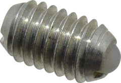 Vlier - 3/8-16, 0.188" Ball Diam, 0.625" Body Length, 0.048" Max Ball Reach, Threaded Ball Plunger - Steel Body, Nylon Ball, 2.5 Lb Initial End Force, 5 Lb Final End Force, Locking Element - Industrial Tool & Supply