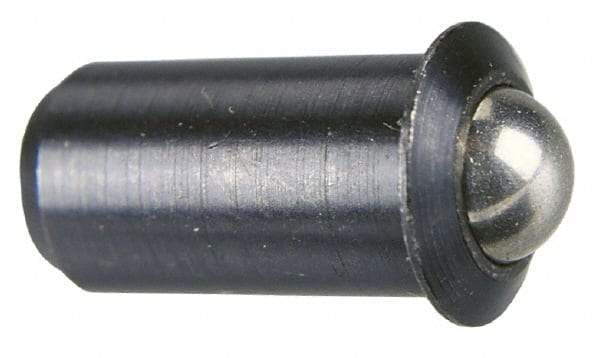 Vlier - 1.1" Body Length x 1/2" Body Diam, 8 Lb Init to 18 Lb Final End Force, Stainless Steel Press Fit Ball Plunger - 7/16" Ball Diam, 0.161" Max Ball Reach, 0.11" Flange Thickness - Industrial Tool & Supply