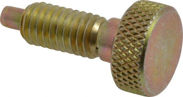 Vlier - 3/8-16, 3/4" Thread Length, 0.185" Max Plunger Diam, 1 Lb Init to 8 Lb Final End Force, Knob Handle Plunger - Knurled Knob, 0.94" Body Length, 3/4" Length Under Head/Shoulder, 0.218" Plunger Projection - Industrial Tool & Supply
