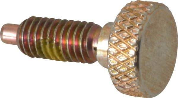 Vlier - M6x1.0, 0.512" Thread Length, 0.118" Max Plunger Diam, 1 Lb Init to 4 Lb Final End Force, Knob Handle Plunger - Knurled Knob, 0.63" Body Length, 0.512" Length Under Head/Shoulder, 0.118" Plunger Projection - Industrial Tool & Supply