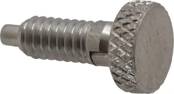Vlier - 1/4-20, 0.4" Thread Length, 0.123 to 1/8" Max Plunger Diam, 0.5 Lb Init to 2 Lb Final End Force, Locking Knob Handle Plunger - Knurled Knob, 0.53" Length Under Head/Shoulder, 1/8" Plunger Projection - Industrial Tool & Supply