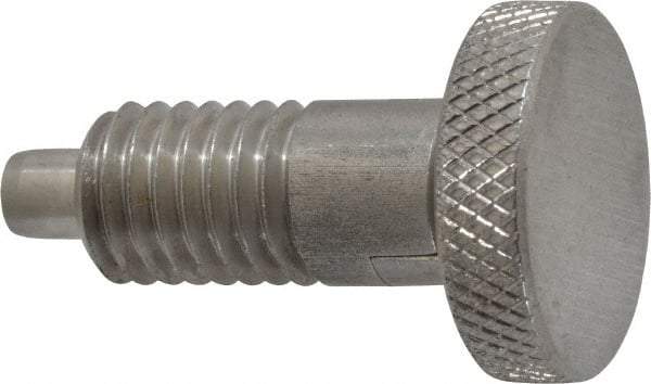 Vlier - 1/2-13, 0.65" Thread Length, 1/4 to 1/4" Max Plunger Diam, 0.5 Lb Init to 4 Lb Final End Force, Locking Knob Handle Plunger - Knurled Knob, 0.9" Length Under Head/Shoulder, 1/4" Plunger Projection - Industrial Tool & Supply