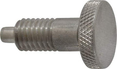 Vlier - 1/2-13, 0.65" Thread Length, 1/4 to 1/4" Max Plunger Diam, 0.5 Lb Init to 4 Lb Final End Force, Locking Knob Handle Plunger - Knurled Knob, 0.9" Length Under Head/Shoulder, 1/4" Plunger Projection - Industrial Tool & Supply