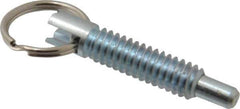 Vlier - 1/4-20, 0.8" Thread Length, 0.155" Plunger Diam, 1/4" Plunger Projection, 1 Lb Init to 2.5 Lb Final End Force, Steel Locking Pull Ring Plunger - 0.8" Len Under Head, 1.14" Body Len, 0.62" Ring Diam, 1.14" Plunger Len, 0.34" Head Height - Industrial Tool & Supply