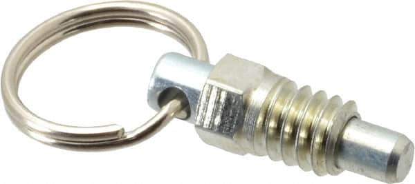 Vlier - 1/4-20, 0.31" Thread Length, 0.16" Plunger Diam, 0.19" Plunger Projection, 0.5 Lb Init to 2 Lb Final End Force, Steel Pull Ring Plunger - 0.31" Len Under Head, 0.44" Body Len, 0.62" Ring Diam, 0.62" Plunger Len, 1/4" Hex, 0.18" Head Height - Industrial Tool & Supply