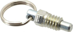 Vlier - 1/4-20, 0.31" Thread Length, 0.16" Plunger Diam, 0.19" Plunger Projection, 0.5 Lb Init to 2 Lb Final End Force, Steel Pull Ring Plunger - 0.31" Len Under Head, 0.44" Body Len, 0.62" Ring Diam, 0.62" Plunger Len, 1/4" Hex, 0.18" Head Height - Industrial Tool & Supply