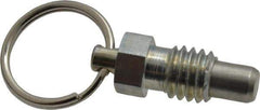 Vlier - 3/8-16, 0.31" Thread Length, 1/4" Plunger Diam, 0.28" Plunger Projection, 0.75 Lb Init to 3 Lb Final End Force, Steel Pull Ring Plunger - 0.44" Len Under Head, 0.63" Body Len, 3/4" Ring Diam, 0.82" Plunger Len, 0.38" Hex, 0.19" Head Height - Industrial Tool & Supply