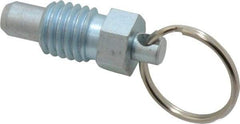 Vlier - 1/2-13, 0.43" Thread Length, 0.31" Plunger Diam, 0.38" Plunger Projection, 1 Lb Init to 4 Lb Final End Force, Steel Pull Ring Plunger - 0.56" Len Under Head, 0.81" Body Len, 1" Ring Diam, 1.06" Plunger Len, 1/2" Hex, 1/4" Head Height - Industrial Tool & Supply