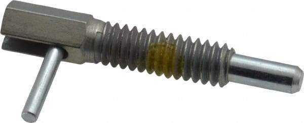 Vlier - 1/4-20, 0.8" Thread Length, 0.16" Plunger Diam, 0.5 Lb Init to 2.5 Lb Final End Force, Steel Locking L Handle Plunger - 1-1/4" Body Length, 0.8" Length Under Head, Locking Element, 0.38" Plunger Projection - Industrial Tool & Supply
