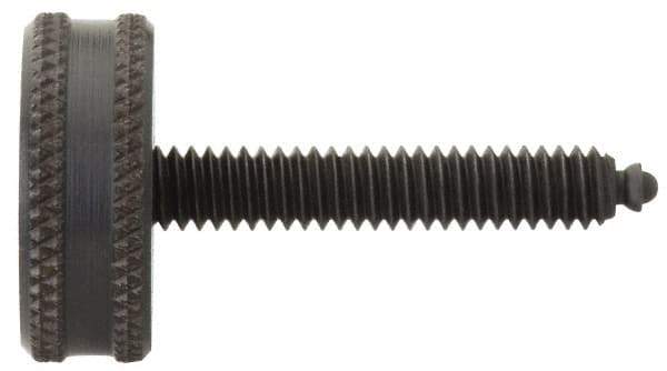 Vlier - 5/16-18 Knurled Shoulderless Swivel Pad Tip Steel Thumb Screw - 2-7/16" OAL, 1-1/8" Head Diam x 7/16" Head Height, Black Oxide Finish - Industrial Tool & Supply