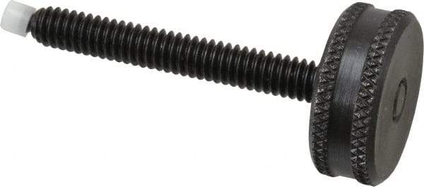 Vlier - 1/4-20 Knurled Shoulderless Swivel Pad Tip Steel Thumb Screw - 2-3/8" OAL, 1" Head Diam x 3/8" Head Height, Black Oxide Finish - Industrial Tool & Supply