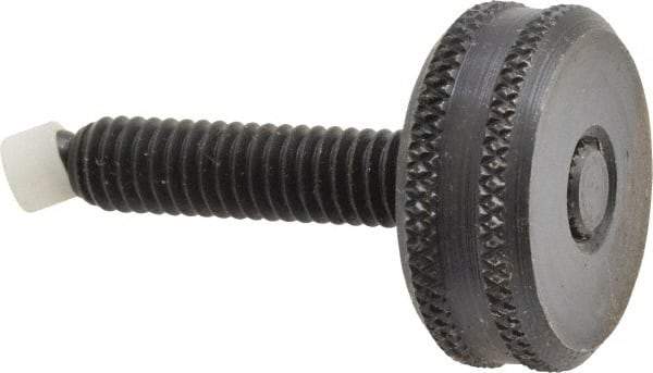 Vlier - 5/16-18 Knurled Shoulderless Swivel Pad Tip Steel Thumb Screw - 1-15/16" OAL, 1-1/8" Head Diam x 7/16" Head Height, Black Oxide Finish - Industrial Tool & Supply