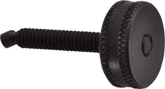 Vlier - 1/4-20 Knurled Shoulderless Swivel Pad Tip Steel Thumb Screw - 1-7/8" OAL, 1" Head Diam x 3/8" Head Height, Black Oxide Finish - Industrial Tool & Supply