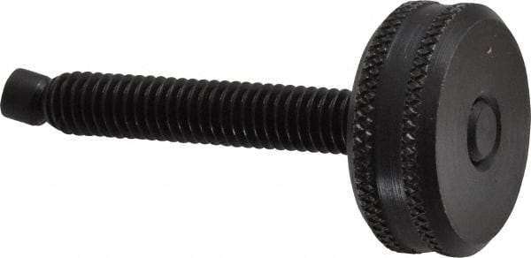 Vlier - 5/16-18 Knurled Shoulderless Swivel Pad Tip Steel Thumb Screw - 2-7/16" OAL, 1-1/8" Head Diam x 7/16" Head Height, Black Oxide Finish - Industrial Tool & Supply