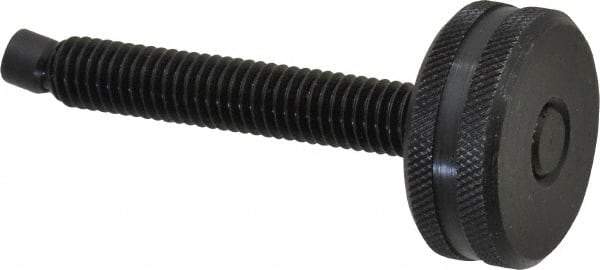 Vlier - 3/8-16 Knurled Shoulderless Swivel Pad Tip Steel Thumb Screw - 3" OAL, 1-1/4" Head Diam x 1/2" Head Height, Black Oxide Finish - Industrial Tool & Supply