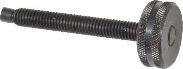 Vlier - 3/8-16 Knurled Shoulderless Swivel Pad Tip Steel Thumb Screw - 3-1/2" OAL, 1-1/4" Head Diam x 1/2" Head Height, Black Oxide Finish - Industrial Tool & Supply