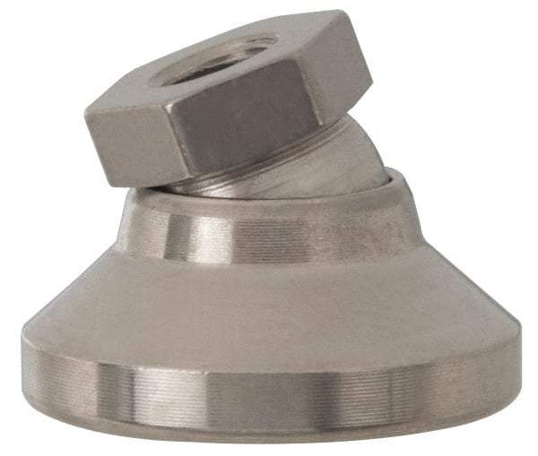 Vlier - 4500 Lb Capacity, 5/8-11 Thread, 1-1/4" OAL, Stainless Steel Stud, Tapped Pivotal Socket Mount Leveling Pad - 2-1/2" Base Diam, Elastomer Pad, 7/8" Hex - Industrial Tool & Supply