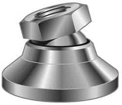 Vlier - 22000 Lb Capacity, 1-8 Thread, 1-7/8" OAL, Stainless Steel Stud, Tapped Pivotal Socket Mount Leveling Pad - 4" Base Diam, Stainless Steel Pad, 1-3/8" Hex - Industrial Tool & Supply