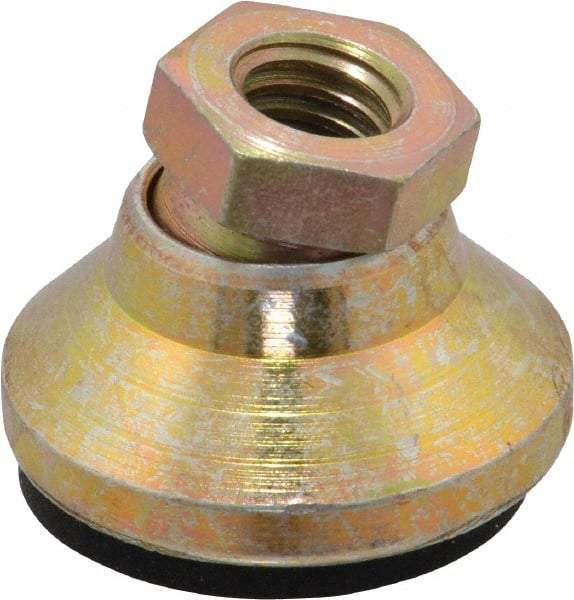 Vlier - 2800 Lb Capacity, 3/8-16 Thread, 7/8" OAL, Steel Stud, Tapped Pivotal Socket Mount Leveling Pad - 1-1/4" Base Diam, Elastomer Pad, 5/8" Hex - Industrial Tool & Supply