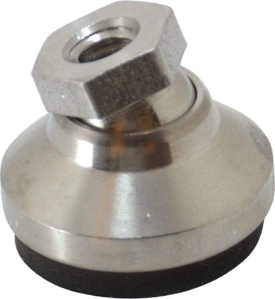 Vlier - 800 Lb Capacity, 1/4-20 Thread, 45/64" OAL, Stainless Steel Stud, Tapped Pivotal Socket Mount Leveling Pad - 1" Base Diam, Elastomer Pad, 1/2" Hex - Industrial Tool & Supply