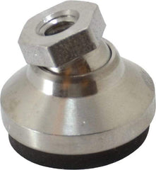 Vlier - 800 Lb Capacity, 1/4-20 Thread, 45/64" OAL, Stainless Steel Stud, Tapped Pivotal Socket Mount Leveling Pad - 1" Base Diam, Elastomer Pad, 1/2" Hex - Industrial Tool & Supply