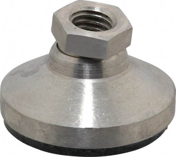 Vlier - 3750 Lb Capacity, 1/2-13 Thread, 1-1/8" OAL, Stainless Steel Stud, Tapped Pivotal Socket Mount Leveling Pad - 1-7/8" Base Diam, Elastomer Pad, 3/4" Hex - Industrial Tool & Supply