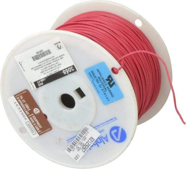 Alpha Wire - 18 AWG, 16 Strand, 305 m OAL, Tinned Copper Hook Up Wire - Red PVC Jacket, 0.079" Diam - Industrial Tool & Supply