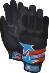MSC - Size L (9) Amara with Padding Anti-Vibration/Impact Protection Work Gloves - For Mechanic's & Lifting, Uncoated, Hook & Loop Cuff, Full Fingered, Stars & Stripes, Paired - Industrial Tool & Supply