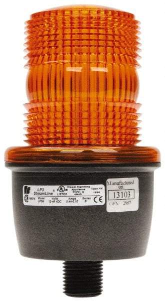 Federal Signal Corp - 12 to 48 VDC, 4X NEMA Rated, Strobe Tube, Amber, Low Profile Mini Strobe Light - 65 to 95 Flashes per min, 1/2 Inch Pipe, 3-1/8 Inch Diameter, 5.8 Inch High, IP66 Ingress Rating, Pipe Mount - Industrial Tool & Supply