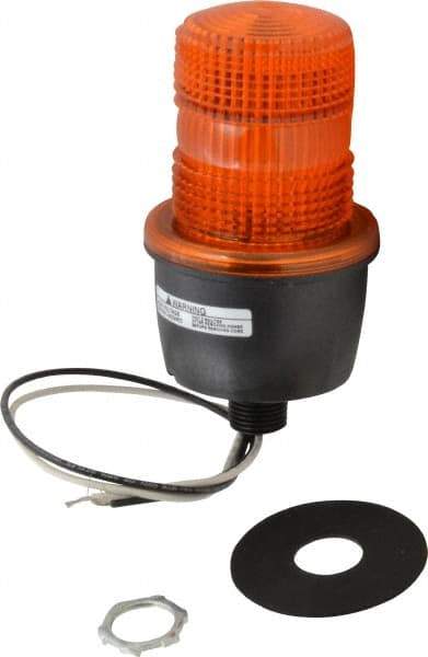 Federal Signal Corp - 120 VAC, 4X NEMA Rated, Strobe Tube, Amber, Low Profile Mini Strobe Light - 65 to 95 Flashes per min, 1/2 Inch Pipe, 3-1/8 Inch Diameter, 5.8 Inch High, IP66 Ingress Rating, Pipe Mount - Industrial Tool & Supply