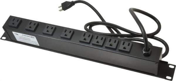 Wiremold - 8 Outlets, 120 Volts, 15 Amps, 6' Cord, Power Outlet Strip - 1 Circuits, Rack Mount, 5-15R NEMA Configuration, 19" Strip, cULus, UL Listed File 1449 - Industrial Tool & Supply