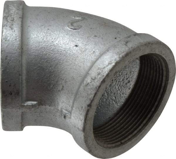 B&K Mueller - Class 150, 2" Galvanized Pipe 45° Elbow - Threaded, Malleable Iron - Industrial Tool & Supply