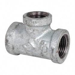 B&K Mueller - Class 150, 1/2 x 3/8" Galvanized Pipe Reducing Tee - Threaded, Malleable Iron - Industrial Tool & Supply