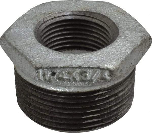 B&K Mueller - Class 150, 1-1/4 x 3/4" Galvanized Pipe Hex Bushing - Threaded, Malleable Iron - Industrial Tool & Supply