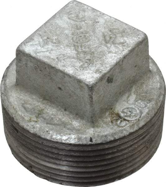 B&K Mueller - Class 150, 1-1/2" Galvanized Pipe Square Plug - Threaded, Malleable Iron - Industrial Tool & Supply